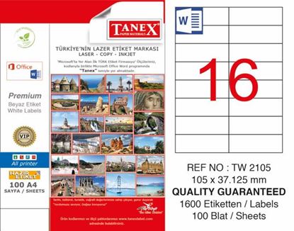 Tanex TW-2105 Laser Yazıcı Etiketi 105X37,125 mm Resmi